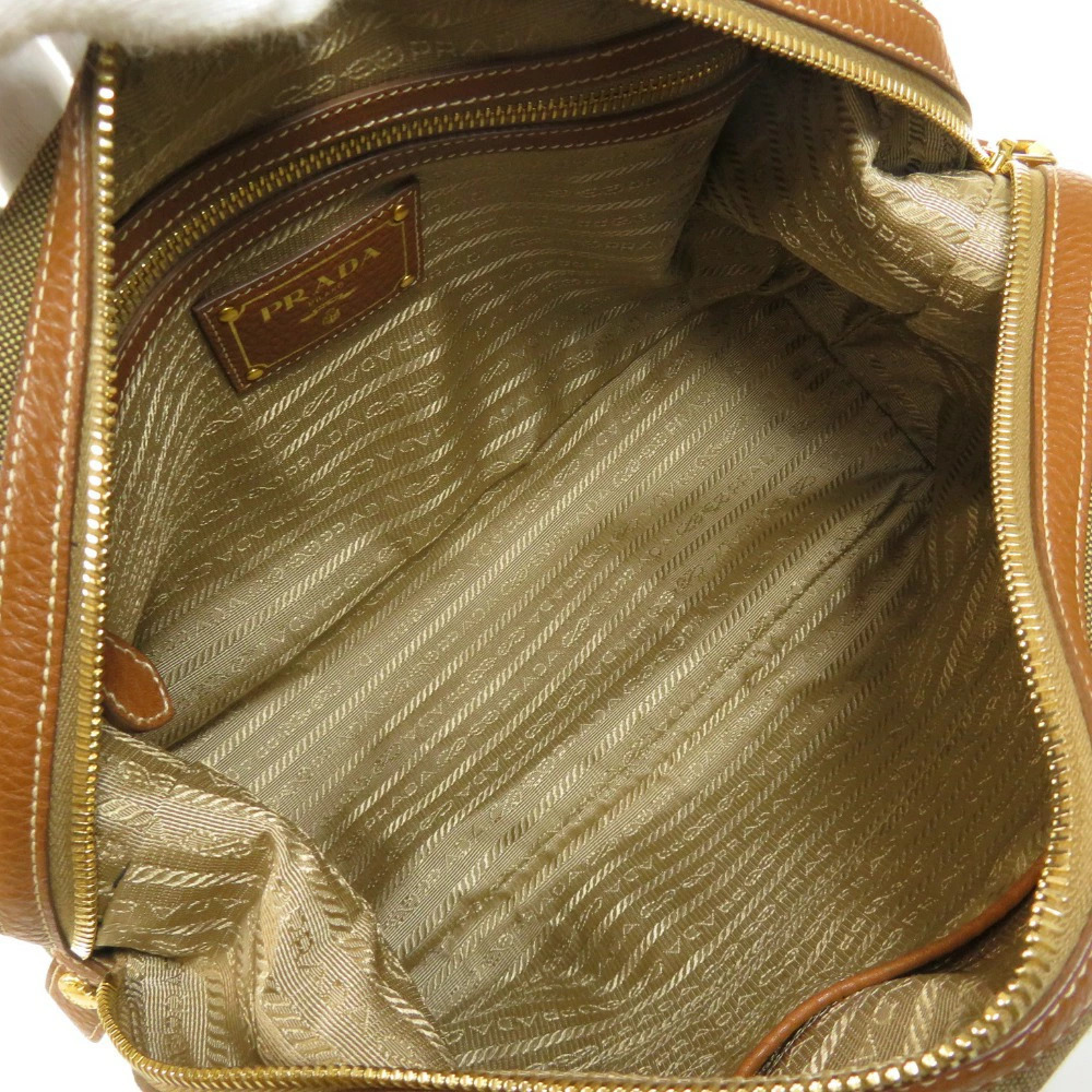 Prada Logo Jacquard Bauletto Bag beige canvas brandy leather - Picture 5 of 11